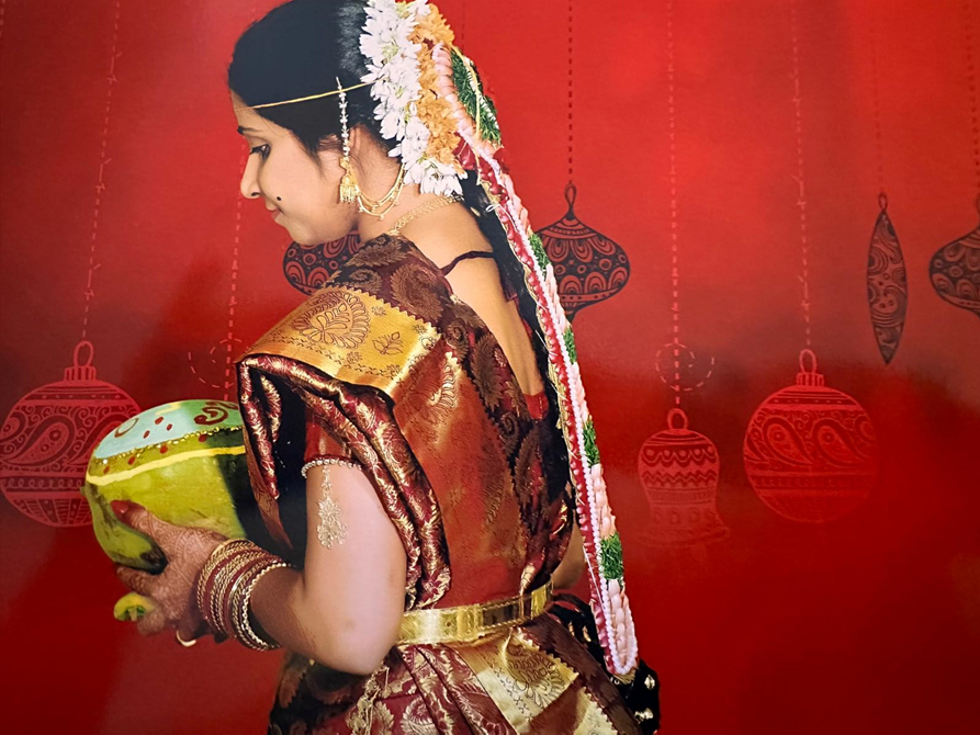 Close-up of bridal jewelry and makeup